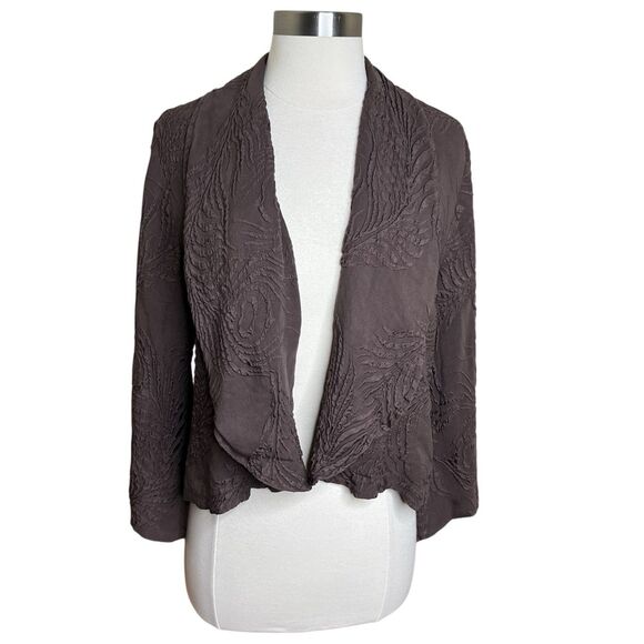 Citron Santa Monica Open Cardigan Womens Large Brown 100% Silk Textured Flowy - Picture 1 of 11